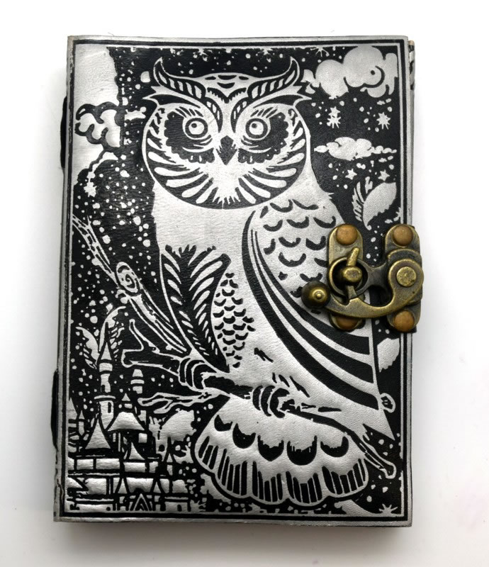 Black/Silver Leather Embossed Owl Journal